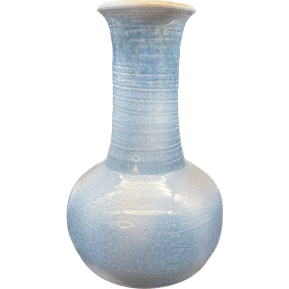 VTG Ceramic Glazed BLUE Ring Pattern Vase 9.5” Signed RARE - Picture 2 of 7